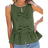 Tankaneo Womens Bow Peplum Tank Tops Summer Sleeveless Babydoll Cotton Blouses Loose Fit Flowy Casual Shirts