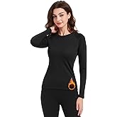 SCHEKNTS Women's Round Neck Fleece Thermal Shirt Lightweight Ski Base Layer Top Cold Weather Workout Long Sleeve Shirts