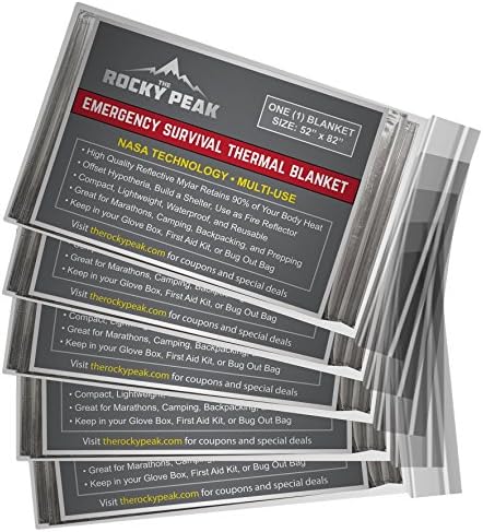 Emergency Survival Thermal Blanket (5-Pack) | NASA Designed Mylar Material for Heat Retention | Stash in your Emergency First Aid Kit, Glove Box, and Bug Out Bag (5)