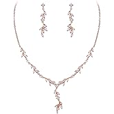 Crysdue Women's Wedding Bridal Jewelry Set for Brides Bridesmaids Cubic Zirconia Flower Leaf Vine Necklace Dangle Earrings for Prom Party