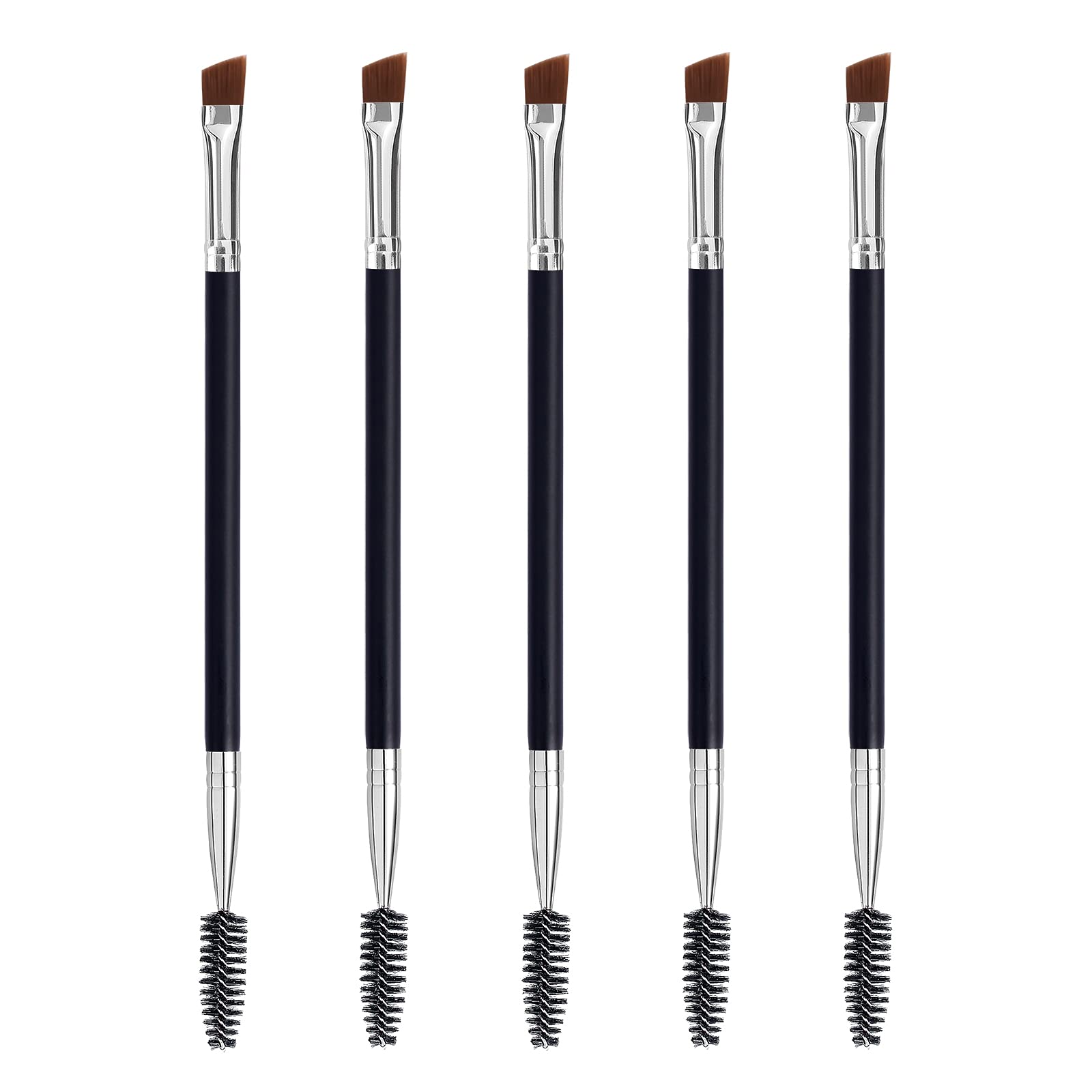 Duo Eyebrow Brush Set - Angled Brush, Spoolie, Eyelash Comb (5 Pcs) — image 1