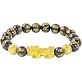 Buddha Stones Feng Shui Bracelet Good Luck Obsidian Pixiu Bracelet for Men Women,10-12mm Mantra Prayer Beads Bracelets Attract Wealth Protection Jewelry Gifts