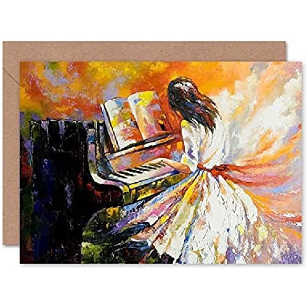Fine Art Prints Music Piano Girl Impressionism Greeting Card With Envelope Inside Premium Quality