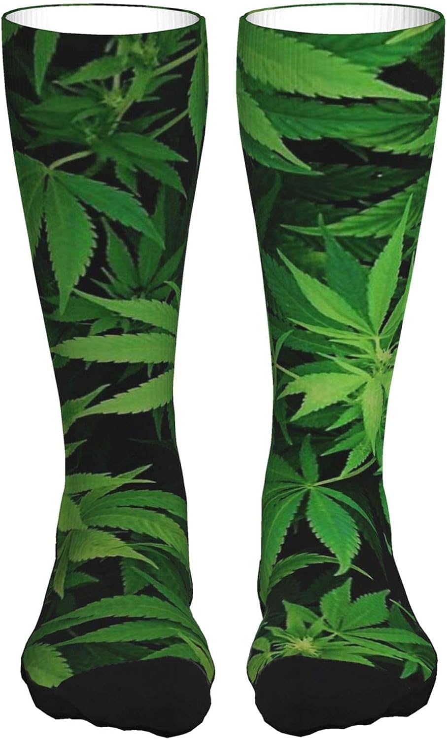 Cedahar Mens Womens 3D Black Crew Socks Green Weed Cannabis