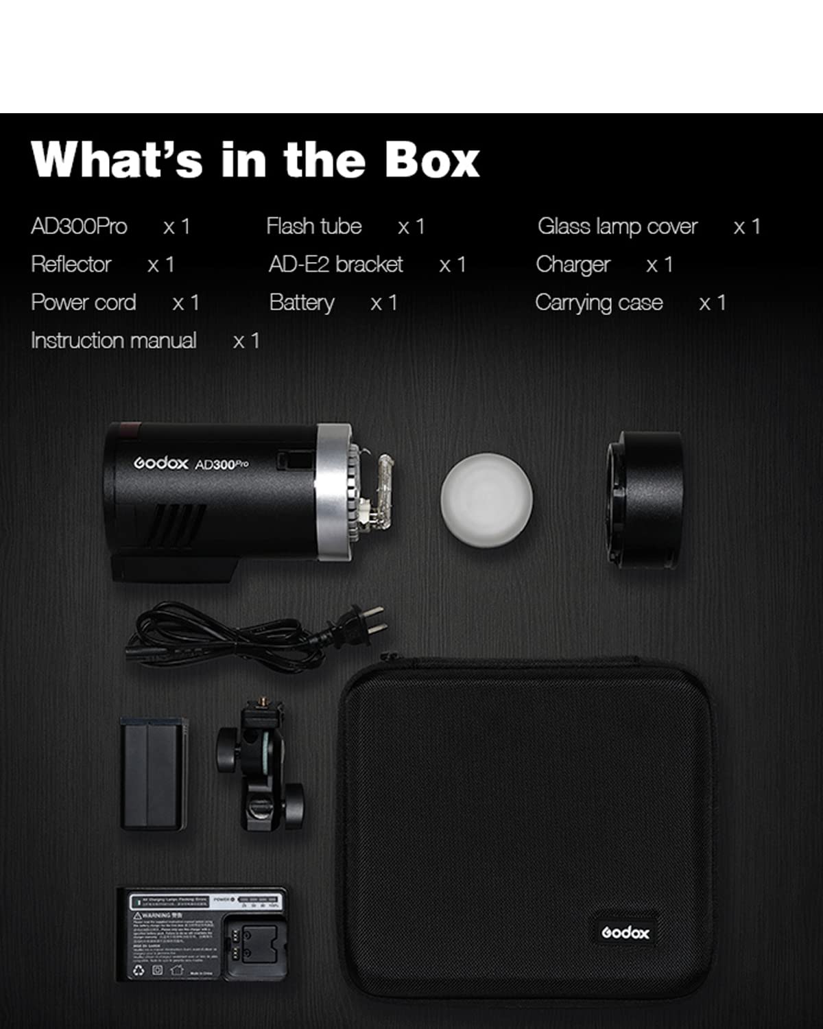 GODOX AD300Pro Studio Outdoor Strobe Flash, AD300 Pro 300W 2.4G TTL HSS 1/8000s Monolight Speedlite Light, 2600mAh Lithium Battery, 0.01-1.5s Recycle Time, 12W Bi-Color Dimmable Modeling LED