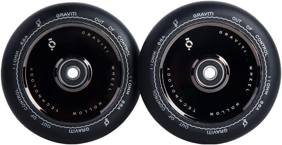 GRAVITI 1 Pair 110mm Pro Stunt Scooter Hollow Wheels with ABEC 9 Bearings for MGP/Razor/Lucky/Envy/Vokul Scooter Replacement Wheels (2pcs) (Black PU Chrome Black core)
