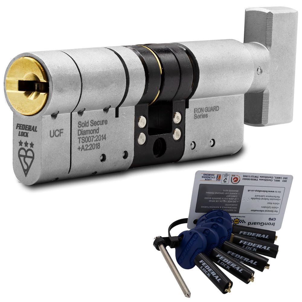 Federal 3 Star Euro Cylinder Thumb Turn Door Lock TS007 Diamond Secure Anti-Snap Dual Finish 5 Keys - 10 Year Guarantee 40/60