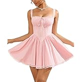 Womens Summer Floral Mini Dress Square Neck Tie Front Lace Spliced Ruched Backless Casual Party Graduation Short Dresses