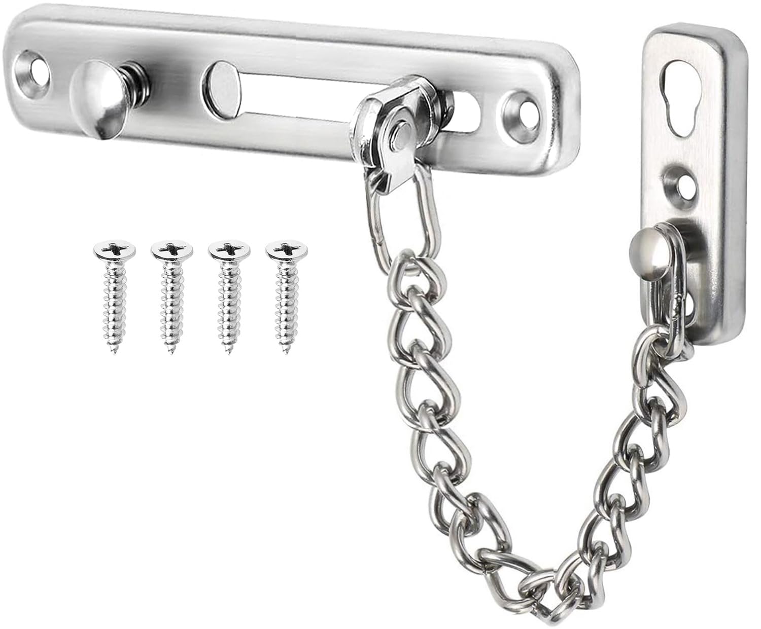 Litensh 2pcs Door Chain Lock, Stainless Steel Door Guard Anti-Theft Press Lock, Chain Door Guard Lock Latch Sliding Lock for Hotel Home Living Motel Apartment Bedroom Silver