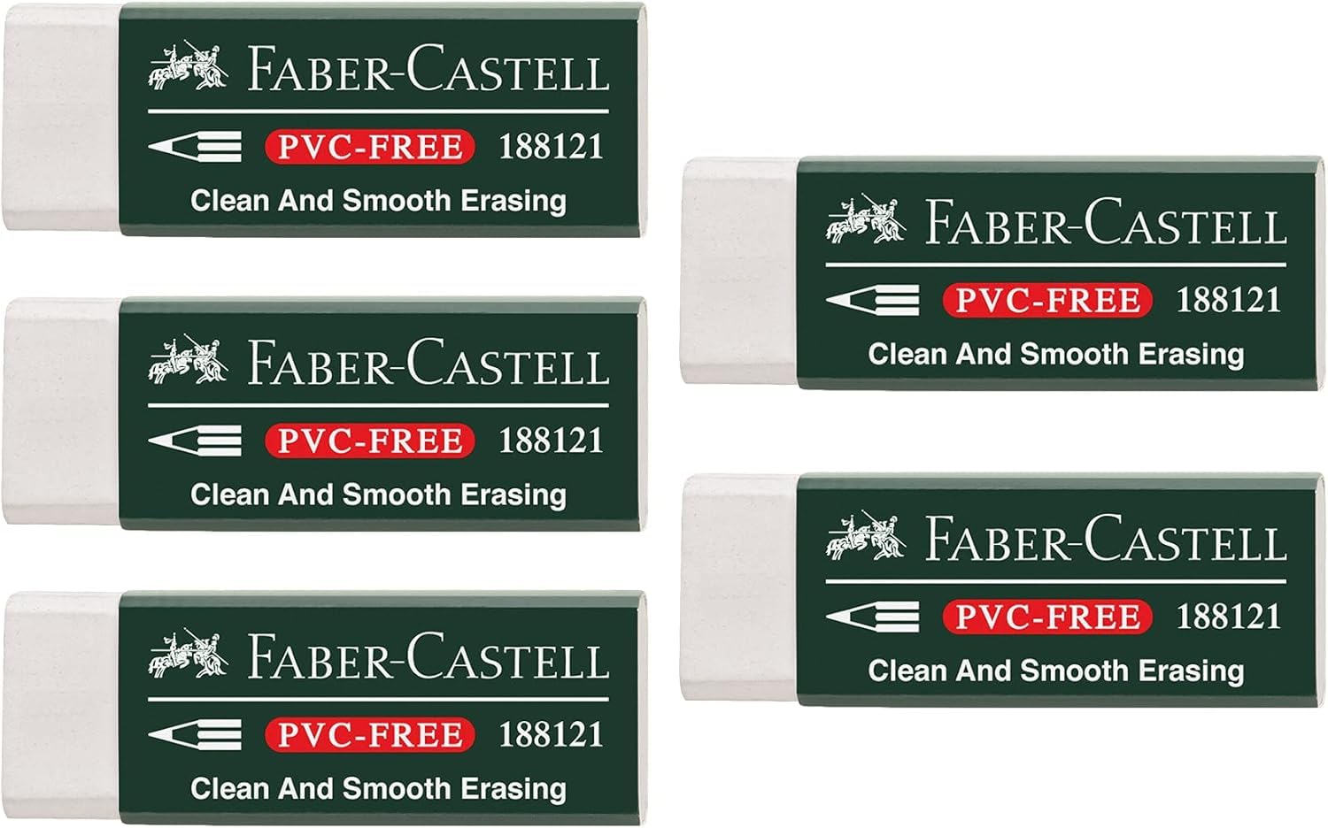 Faber-Castell 205002 Eraser 188121, PVC-, Plastic, White, Pack of 5