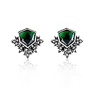Hanloud Vintage Emerald Green Stud Earrings Antique Flower Ear Stud Emerald Gemstones Crystal Earrings