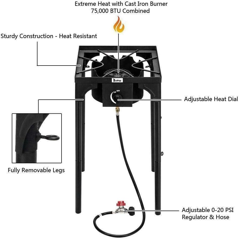 review Portable Propane - 75,000-BTU Single Burner Outdoor Camp Stove BBQ Grill | BWB Products