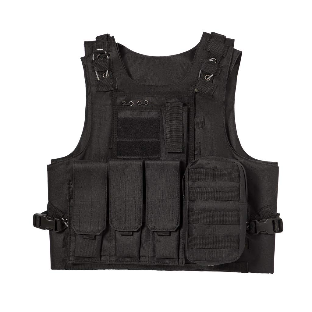 Jipemtra Tactical MOLLE Airsoft Vest Adjustable Paintball Combat Training Vest Detachable (Black)