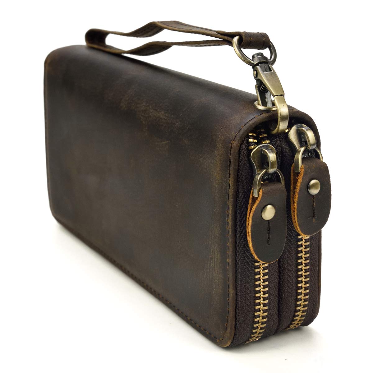 Photo 1 of LUUFAN Men's Genuine Leather Clutch Bag Double Zipper Purse Zip-Around Wallet