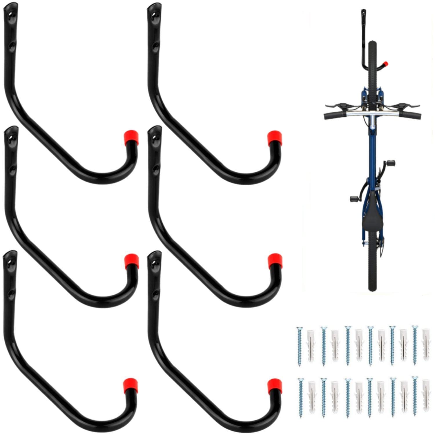 Locawaya Bike Garage Storage Hook, Wall Mount Bicycle Storage Hanger, Vertical Bike Rack for Indoor, Garage, Shed (Round Tube Steel (6Pcs))