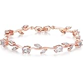 BISAER Lovely White Gold Plated AAA Cubic Zirconia Gemstone Flower Vine 7 Inches Bracelet for Mothers