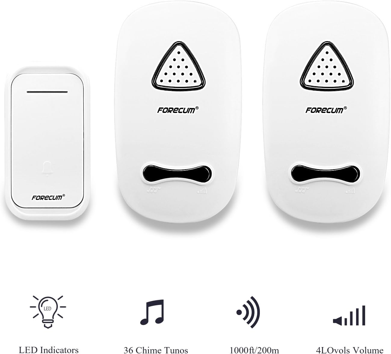 QERY Wireless Doorbell, Waterproof Chime Kit with 2 Plug-in Receivers,Operating at 1000 feet Long Range,4 Volume Levels and 36 Melodies Chimes,No Battery Required for Receiver