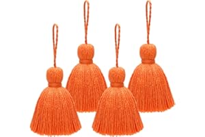 NINGYOHI Big Size 4 PCS Tassels for Crafts, Handmade Hanging Tassels for Pillow Decor, Blanket Decoration Tassels, with Hanging Rope for Tassel Garland (8cm/3.15 inch) (Orange - 4 PCS)