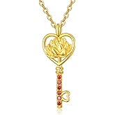 TANGPOET Birth Flower with Birthstone Necklace for Women 925 Sterling Silver 14K Gold Plated Key Pendant Necklace Jewelry Gifts for Birthday Christmas with 18"+2" Chain
