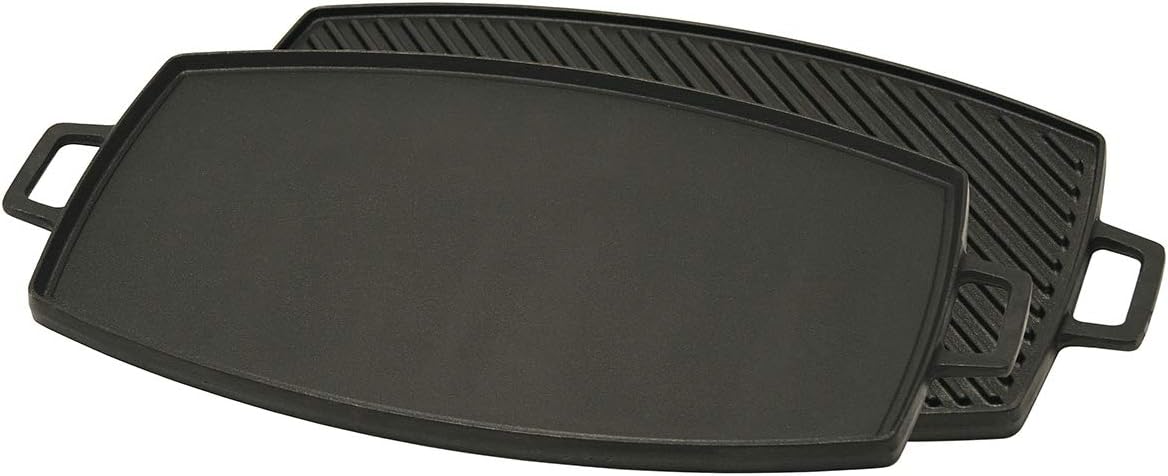 Bayou Classic 7447 18-in Double Reversible Cast Iron Griddle Features Flat Side and Ribbed Grill Side Perfect For Large Batch Breakfast Burgers and Grilled Sandwiches Steaks and Chicken