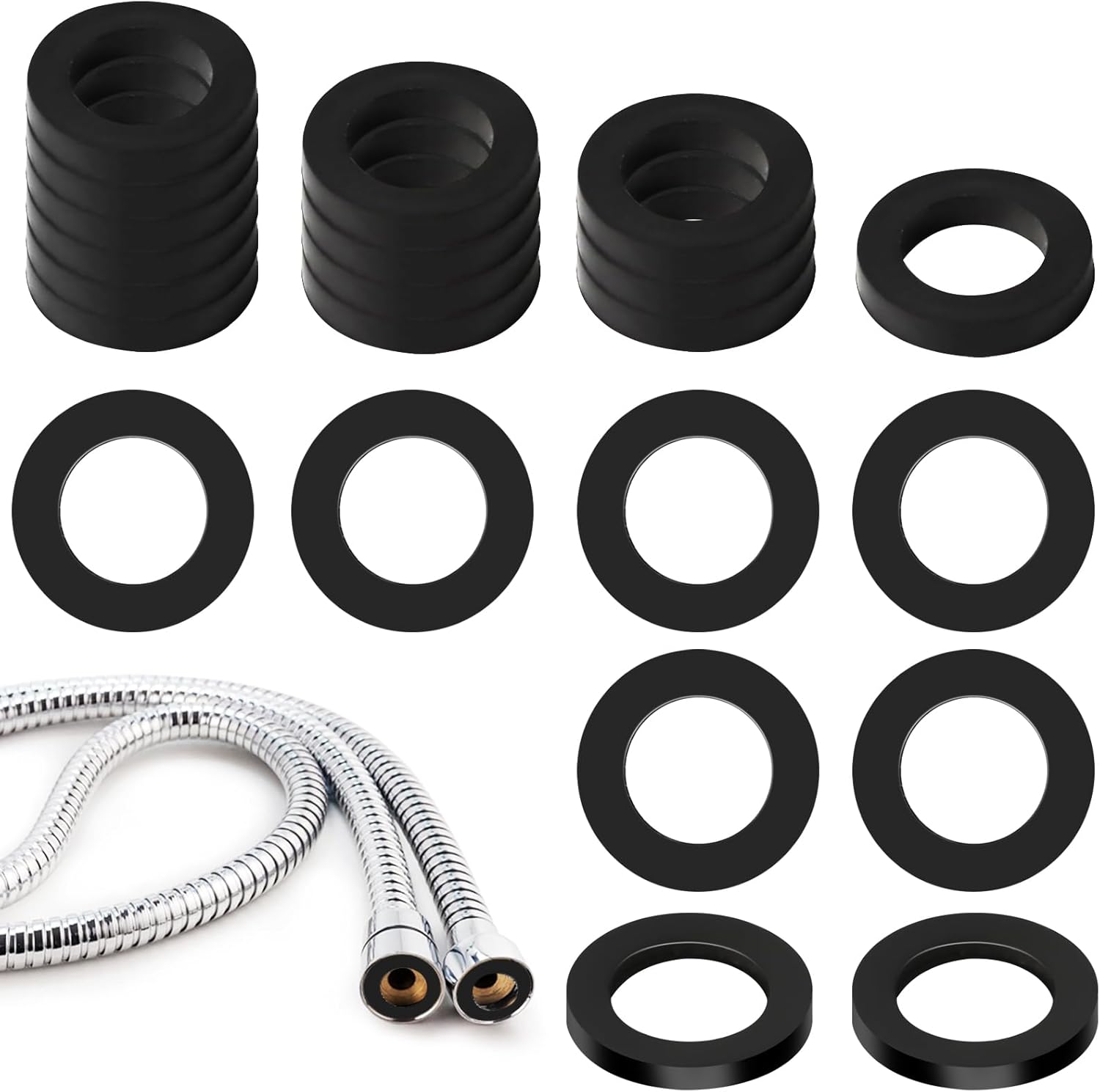 Paintings - Aphrordity 30 Pieces Shower Hose Washers, O Flat Rubber Seals Gasket, 1/2 Inch Splitter washers, for Shower Head and Hose Connecting Garden Faucet washers Seals. Black