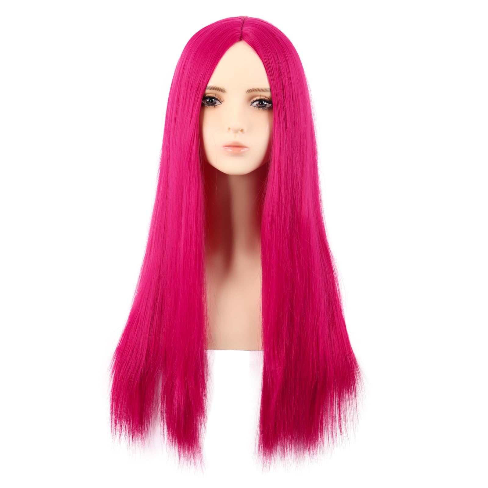 MapofBeauty 28 Inch/70 cm Monochrom Side Bangs Long Straight High Temperature Fiber Fashion Wig (Hot Pink) โ image 1