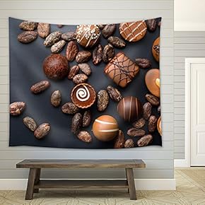 The Chocolate Pralines and Cocoa Beans - Fabric Wall Tapestry Home Decor - 51x60 inches