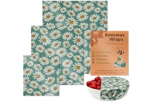 Beeswax Wraps - 1 Set of 3 Reusable Organic Beeswax Food Wraps: Organic, Sustainable, Biodegradable Fresh-Keeping Packaging A