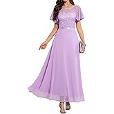 DRESSTELLS Wedding Guest Dress for Women, Long Mother of Bride Formal Sequin Cocktail Evening Party Lace Prom Dresses