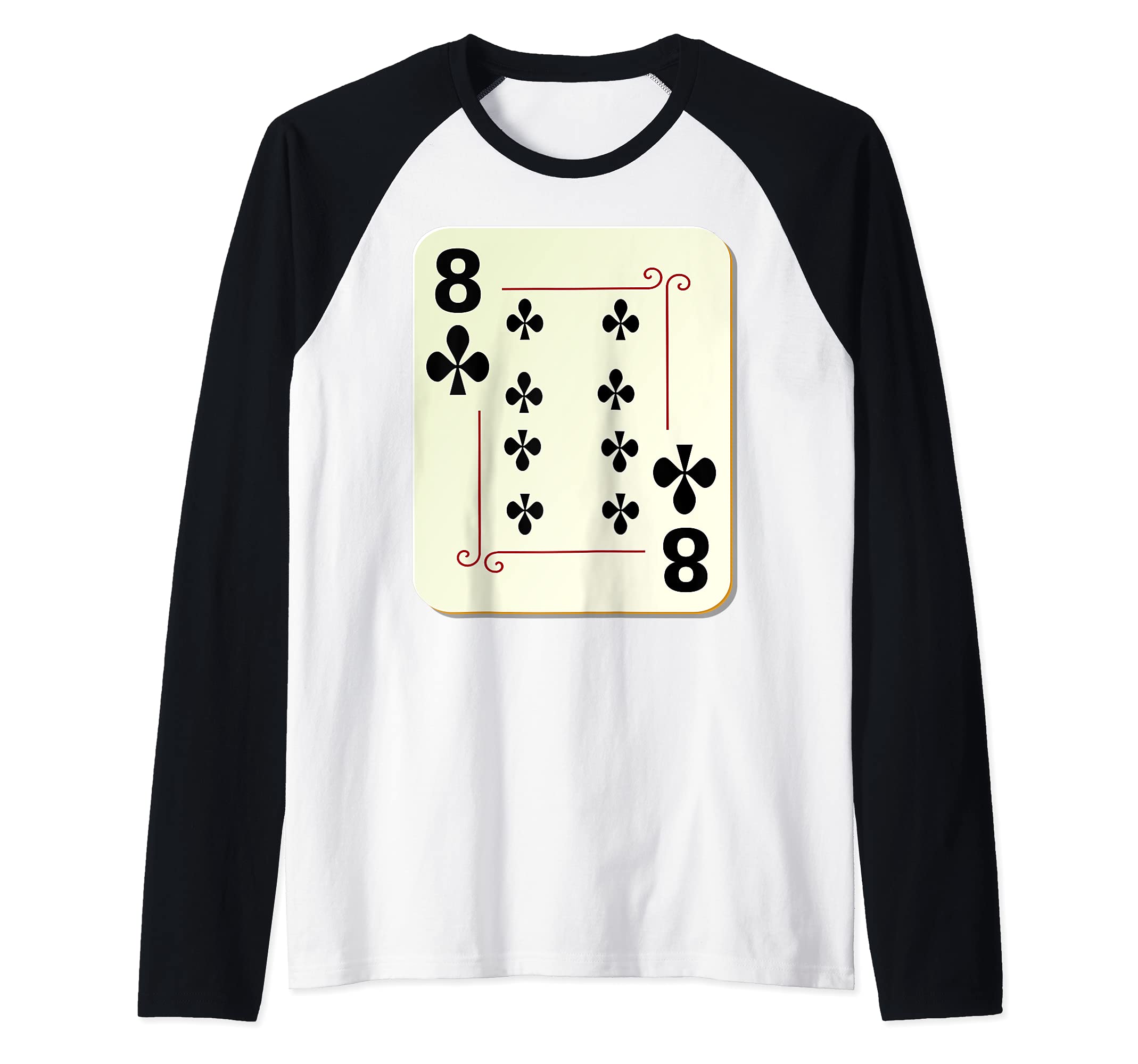 Eight Of Clubs Card Raglan Baseball Tee