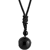 MINACHI Black Obsidian Sphere Pendant Necklace with Braided Cord, Healing Stone Jewelry Jewelry Gift for Men and Women