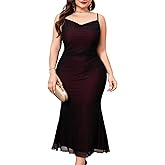 ZOMVA Plus Size Ruched Mesh Dress Mermaid Spaghetti Strap Bodycon Sleeveless Cami Dresses Cocktail Party Wedding Guest
