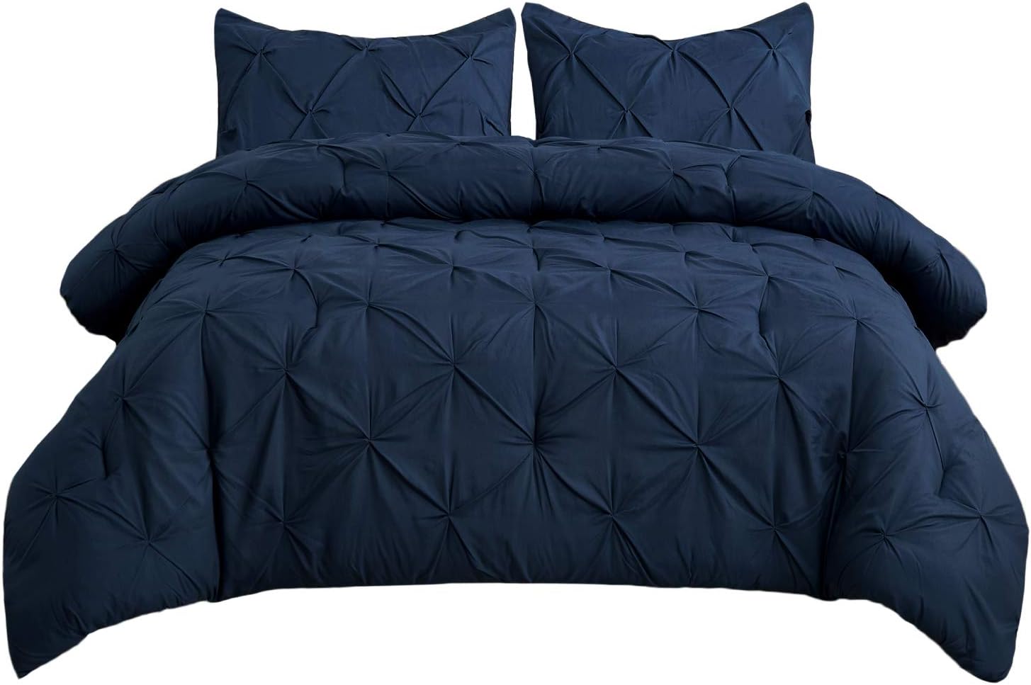 Bedsure Pintuck Comforter Set King Size, Navy 3Piece Full Size
