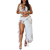 Geulis Women's Sexy Bodycon Halter Dress Ruffle Asymmetrical Cut Out Club Party Cocktail Maxi Dress Summer