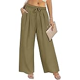 TIYOMI Plus Size Pants Womens Summer Palazzo Pants Drawstring Wide Leg Lounge Pant Casual Beach Trousers with Pockets XL-5XL