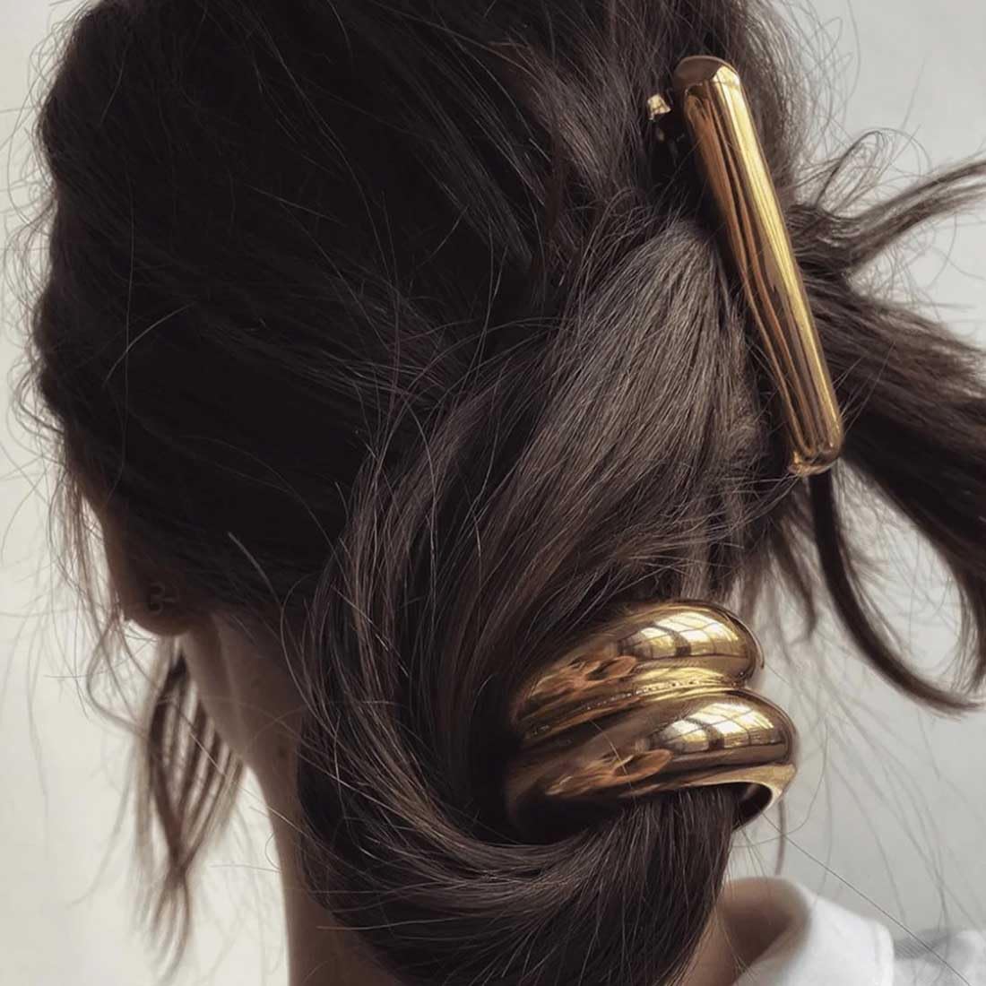 Danshinbow Metal Hair Ponytail Holders Metal Geometric Elastic Shaped Hair Ties Hair Cuff Wrap Rope for Women (B-Gold)