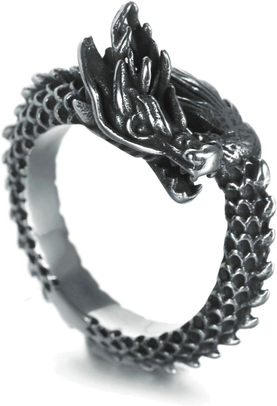 Amody Men Stainless Steel Rings Biker Vintage Jewelry Chinese Dragon Ring Size N 1/2-X 1/2
