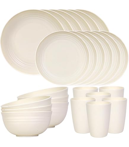 Plastic Plates Teivio 32-Piece Kitchen Plastic Wheat Straw
