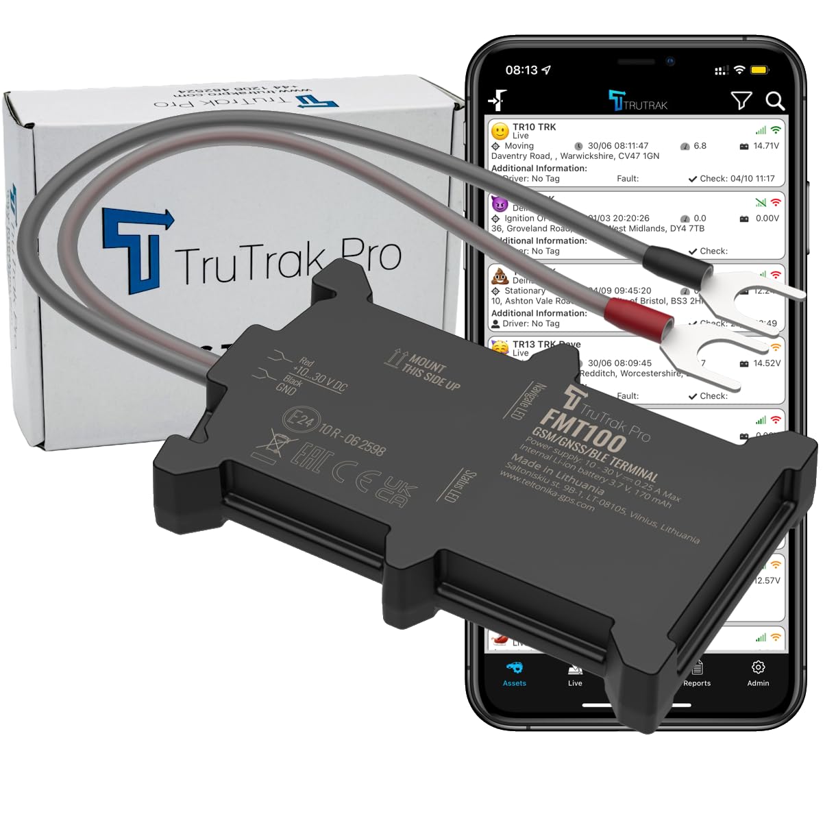 TruTrak Pro - FMT100+ GPS Tracker/Vehicle Tracker - 12 Month Bundle, Van, Motorbike, Caravan, Motorhome, Coach & Car Tracker - Pay as You Go, 12-24 Volt, Self Install Device Including SIM & Data