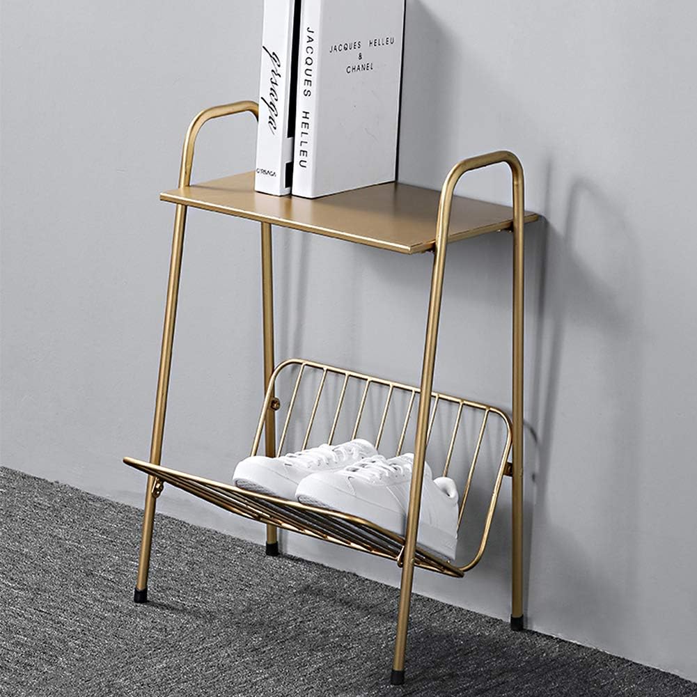 Tiita Gold Metal Side Table Two-Tier End-Table Magazine Storage Accent Table for Sofa, Bedroom,Living Room(Gold): Kitchen & Dining