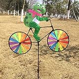 Techinal Cute 3D Animal on Bike Windmill Wind Spinner Whirligig Garden Lawn Yard Decor (Bullfrog)