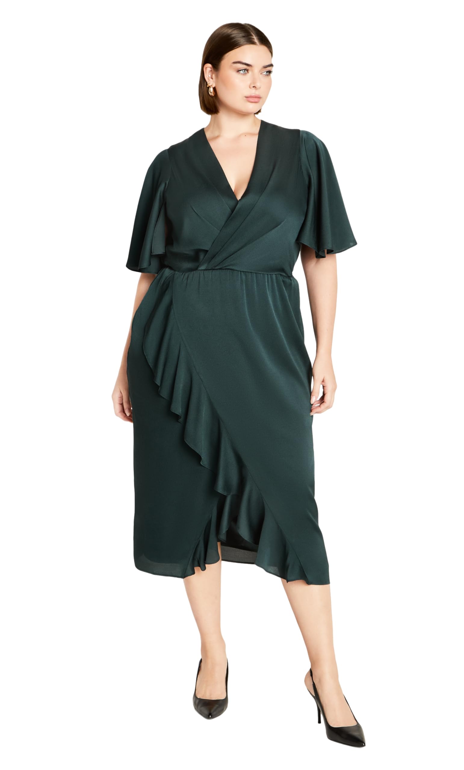 City Chic Women’s Plus Size Soft Ruffle Dress, Emerald, 20