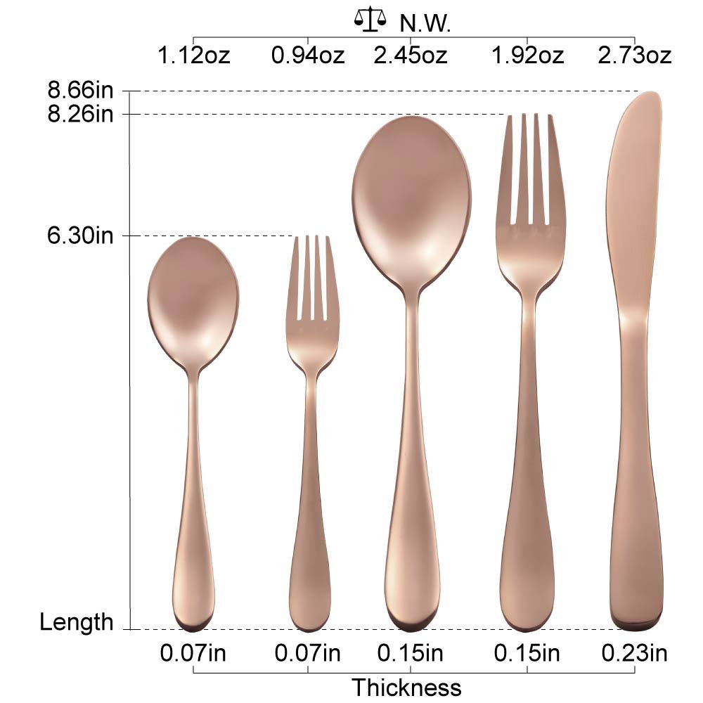 Hoften 20 Piece Rose Gold Silverware Set, Colorfully Plated Stainless Steel Utensils Include Forks, Spoon, Knife Flatware, Cutlery Set Service for 4, Dishwasher Safe (HD822-RG)