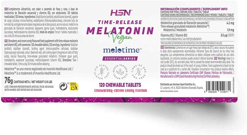 Melatonina 1,9mg de Liberación Secuencial | 120 Tabletas Masticables