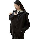 Konny Marternity Baby Wearing Hoodie Jacket Outerwear Women's Fleece Zip up Winter Coat for Pregnancy