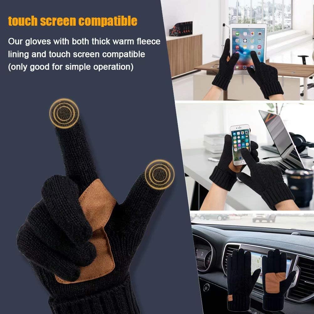 Winter Wool Warm Gloves For Women, Anti-Slip Knit Touchscreen Thermal Cuff Driving Gloves With Thick Fleece Lining (Black) at  Women’s Clothing store