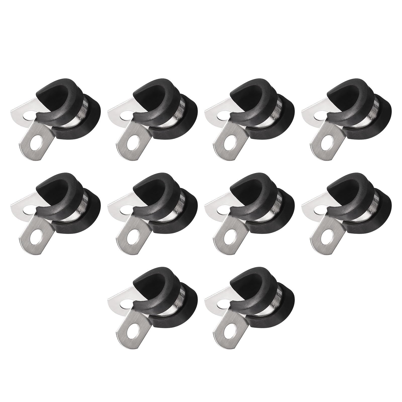 Unifizz 20Pcs 3/8 Inch(10mm) Cable Clamp, Rubber Cushioned Insulated Clamp 304 Stainless Steel R Shape Bracket Metal Hose Clamp Tube Holder for Pipe Wire Tube