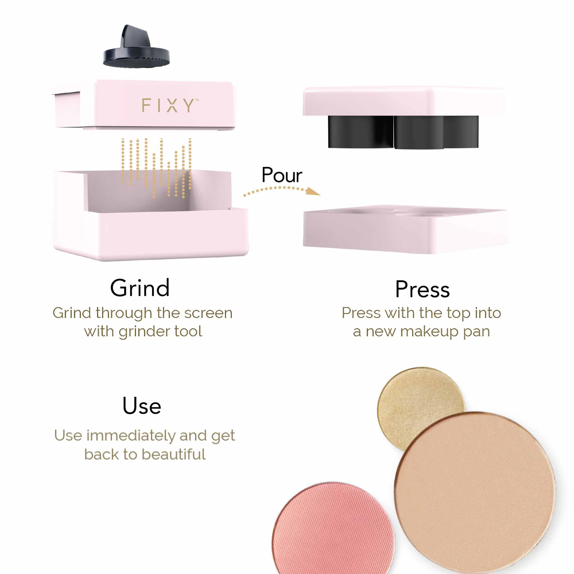 FIXY Makeup Repair Kit - Repressing tool for Eyeshadows, Blush & Highlighter or Depot | Organize Makeup Round Pans in Makeup Palette with Mirror | Makeup Artist Must Haves