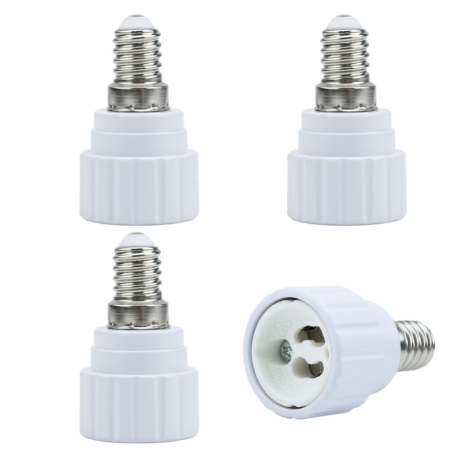 INTIRILIFE E14 to GU10 Lamp Socket Adapter in White - 4 x Lamp Adapters for Converting GU10 Lamp to E14 Socket - Set of 4 Converter for Lamp Socket LED Bulbs Incandescent CFL Lamps