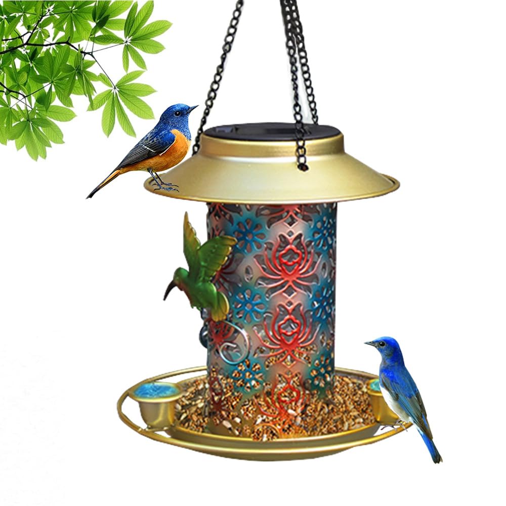 Solar Bird Feeder with Garden Lantern - Outdoor Hanging Wild Bird Feeder for Cardinals, Includes S Hook for Bird Lovers(Colorful)
